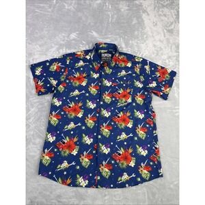 Dixxon Shirt Mens L Blue Snap On Tools Hawaiian Button Up Short Sleeve